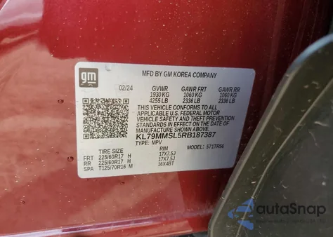 2024 Chevrolet Trailblazer Ls из США, поврежденный, VIN KL79MMSL5RB187387